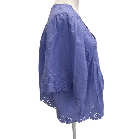 Free People Purple Eyelet Boxy Short Sleeve Boho Top Womens Size Small - Picture 7 of 7